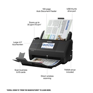 <span class=keywords><strong>Scanner</strong></span> de documents sans fil recto-verso E-pson ES-580W, 35ppm 70ipm ADF 100 feuilles, <span class=keywords><strong>scanner</strong></span> de bureau avec écran tactile WiFi - Product Image 2