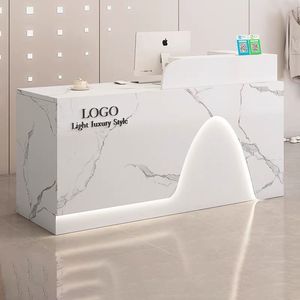 Tiệm hớt tóc tùy chỉnh thiết kế hiện đại tiếp nhận đồ nội thất bằng gỗ trắng đá cẩm thạch truy cập với LED ánh sáng tiếp nhận bàn - Product Image 1