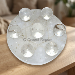 7 Point Clear Quartz Carved Healing David Star Crystal Ball Set on Polished <b>Circle</b> Base - Product Image 2