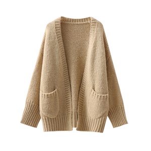Medium <strong>Length</strong> Loose Women's Knitted Winter <strong>Cardigan</strong> Pockets Soft Sticky Thick Thread Casual V-neck Anti-Wrinkle <strong>Full</strong> Sleeve - Product Image 5