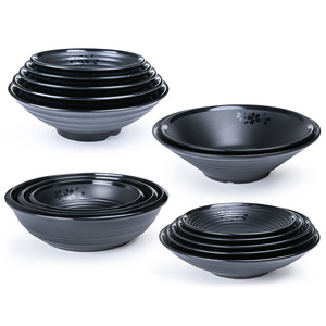 Juego de tazones negros mate impresos, apilables, estilo japonés, para uso doméstico, diseño de color sólido - Product Image 1