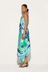 Vestido largo irregular con estampado de satén de estilo sencillo y cuello halter, novedad transfronteriza europea y americana 2026 - Product Image 4