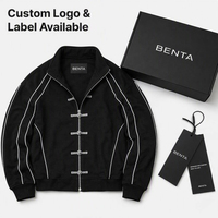 Herren Hochwertige Jacke im Chinesischen Stil mit Knopf- und Reißverschluss, Stehkragen, Modisches Individuelles Design, Sport-Windbreaker mit Paspelierung