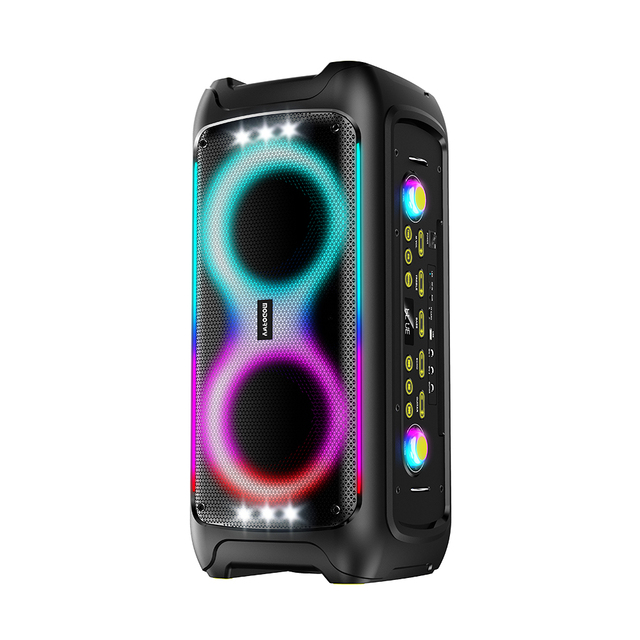 MODORWY 120W Party Speaker with RGB LED Lighting Dual TWS Microphone Connection Karaoke Function Rhythmic Flame Battery Powered