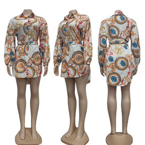 À la mode et luxueux imprimé numérique décontracté ample chemise à manches longues <span class=keywords><strong>robe</strong></span>-Designer marque vêtements pour femmes - Product Image 4
