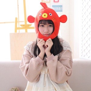 Gorro de pez globo de estilo coreano, gorro de felpa rojo y azul con diseño de animales para niñas jóvenes de 15 a 35 años, sesión de fotos para selfies - Product Image 1