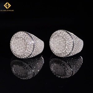 Moissanite 925 Silver Rhodium Plated Prong Setting Round Luxury Party Hip Hop Iced Out <b>Mens</b> <b>Ring</b> - Product Image 5