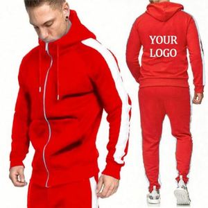 Ensemble de survêtements pour hommes avec logo personnalisé d'usine, sweat à capuche zippé 2 pièces, vêtements de sport, streetwear, 100% polyester imperméable - Product Image 2