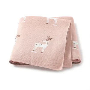 米米雄热卖纯棉超柔软舒适动物梅花鹿图案婴儿襁褓裹毯