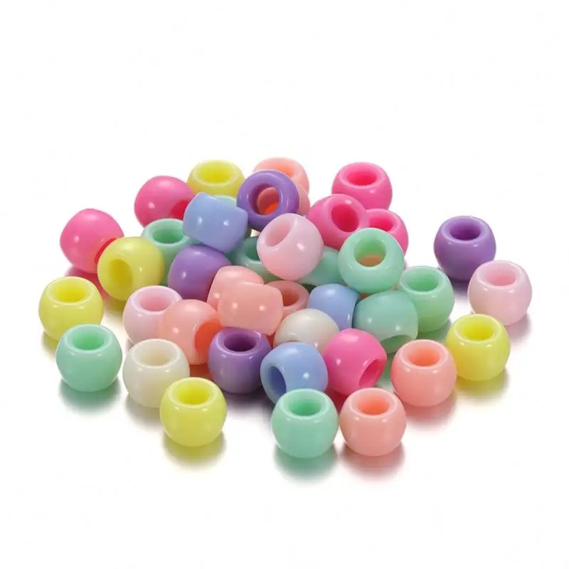 Wholesale 6*9mm Candy Color Beads for Kids Bracelets Jewelry DIY Plastic Spacer Beads Acrylic Matte Pony Beads