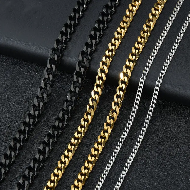 Hip Hop Jewelry Cuban Link Chain Chokers Basic Punk Stainless Steel Necklace For Men Women