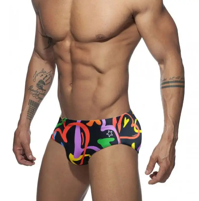 New men's graffiti color fashion trend beach fitting triangle love triangle swimwear