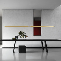 Lustre LED Moderne Simple en Aluminium Doré pour Restaurant, Café, Bar, Comptoir, Salle de Réunion, Bureau, ou Réception en Forme de Bande Longue