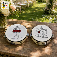 Tambourin en bois de 4 pouces avec impression sur soie personnalisée, double rangée de grelots métalliques, idéal pour les mariages et événements, vente en gros