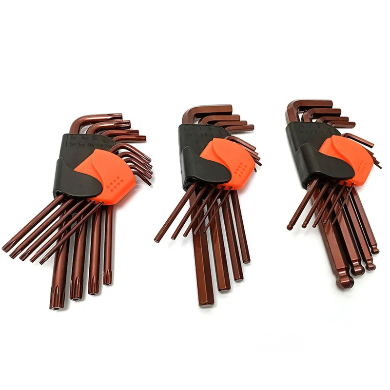 Gesmeed S2 Gelegeerd Staal 9Pcs Inbussleutel Set Met Bal End Torx Platte Kop Inbussleutel Geoxideerd Rood