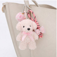 Mignon porte-clés ours en peluche rose avec pompon et nœud, accessoire de sac à main, cadeau pour femmes et filles