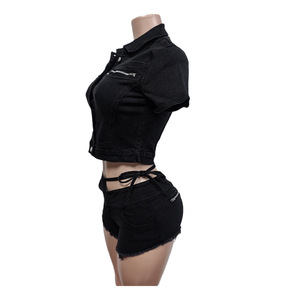 Completo Set <span class=keywords><strong>Jeans</strong></span> Donna 2026: Top Corto in Denim Sexy e Alla Moda + Shorts - Completo Due Pezzi Streetwear in Denim per Donna - Product Image 4