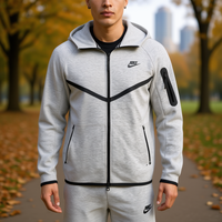 Veste à capuche zippée intégrale Tech pour homme en polaire finition Windrunner avec logo sur le devant, 100 % polyester, pour l'automne