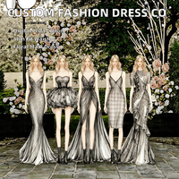 Robe de soirée sirène noire de luxe sur mesure, collection VIP, design de créateur, coupe maxi décontractée, mini à fente haute, faible MOQ