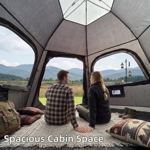 Tenda Esagonale Stile Yurt Doppia Quattro Stagioni Pieghevole Portatile da Campeggio Rinforzata in Tessuto Oxford Impermeabile 1500-2000mm - Product Image 6