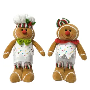Festive Gifts Christmas Decorations Standing Plush Soft Gift Gingerbread Man with Plastic Can For Home Decor