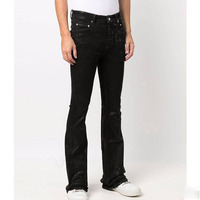 Jeans évasés en denim ciré fait main de haute qualité pour hommes, style streetwear, extensibles, couleur foncée, vente en gros