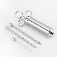Outil de cuisson polyvalent en acier inoxydable avec 3 aiguilles Aiguille en silicone pour la dinde Injecteur de marinade en métal