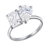 Bague personnalisée Toi et Moi en moissanite, argent sterling 925, bijoux en diamant de laboratoire avec double pierre taille princesse et taille poire