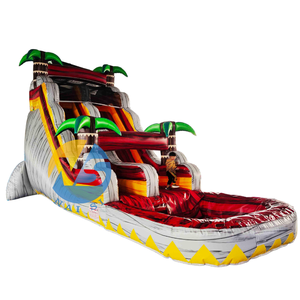 Toboggan aquatique gonflable tropical Fire Island de 18 pieds à une voie avec ballons rebondissants, lave volcanique et piscine à éclaboussures - Product Image 5