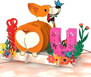 Carte de vœux 3D pop-up artisanale avec un chien Corgi mignon, je t'aime, pour un anniversaire, la Saint-Valentin, avec enveloppe - Product Image 3