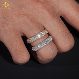 Drop Shipping Luxury 925 <b>Silver</b> Unisex Iced Out 3Rows VVS1 D Round Moissanite Diamond Band <b>Men</b> Cuban <b>Ring</b> - Product Image 1