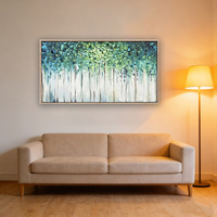 Peinture sur toile de paysage d'aube impressionniste moderne, art mural texturé vert et or pour la décoration de la maison et des hôtels