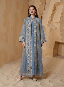 Nuova Abaya Modesta per Donne Mediorientali, Primavera-Estate, con Ricami a Foglia e Nappine, Traspirante, Lunghezza alla Caviglia, Senza Maniche, Ideale per l'Eid - Product Image 3