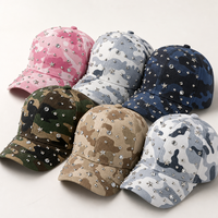 Casquettes de baseball camouflage personnalisées, style punk rock, avec étoiles cloutées de strass et cristaux, fermeture auto-agrippante