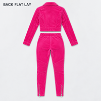 Ensemble de survêtement en velours personnalisé pour femme, veste courte asymétrique à fermeture éclair et pantalon slim pour un look tendance au quotidien
