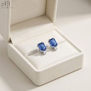 Nouvelle collection de bijoux minimalistes délicats en saphir, ensemble de diamants et de saphirs naturels, boucles d'oreilles en or blanc massif 18 carats - Product Image 3