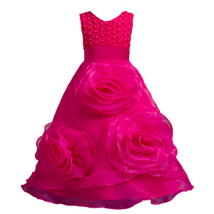 Vestido largo para niñas, vestido de princesa con apliques de flores rosas sin mangas para banquete de boda, desfile de moda 8623 - Product Image 4