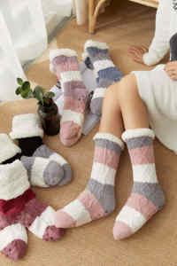 High Quality Stripes Knitted Indoor Thermal Winter <strong>Warm</strong> <strong>Fuzzy</strong> Slipper Floor Anti Slip Fleece Lined Sherpa <strong>Socks</strong> - Product Image 4