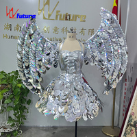 Ensemble de costumes lumineux à paillettes LED en forme d'ailes d'ange, vêtements de danse pour spectacle sur scène, concert, festival, fête, défilé, cosplay
