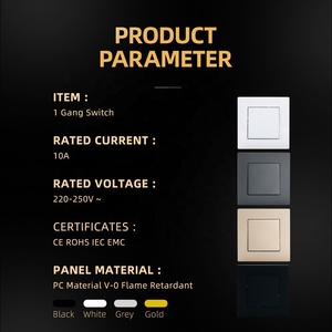 Panel PC tahan api abu-abu emas hitam putih keluaran baru 1 <span class=keywords><strong>Gang</strong></span> 1 2 <span class=keywords><strong>3</strong></span> arah sakelar lampu tanam dinding 10A - Product Image 2