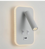 Lampe murale LED USB moderne avec lumière à intensité variable, corps en aluminium noir/blanc pour chambre à coucher, bureau, salon et lecture au chevet d'hôtel