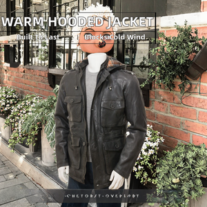 Chaqueta de Invierno Acolchada con Capucha, Cortavientos, Informal, para Hombre, Talla Grande, Cierre de Cuero Genuino, Forro de Poliéster Grueso - Product Image 2