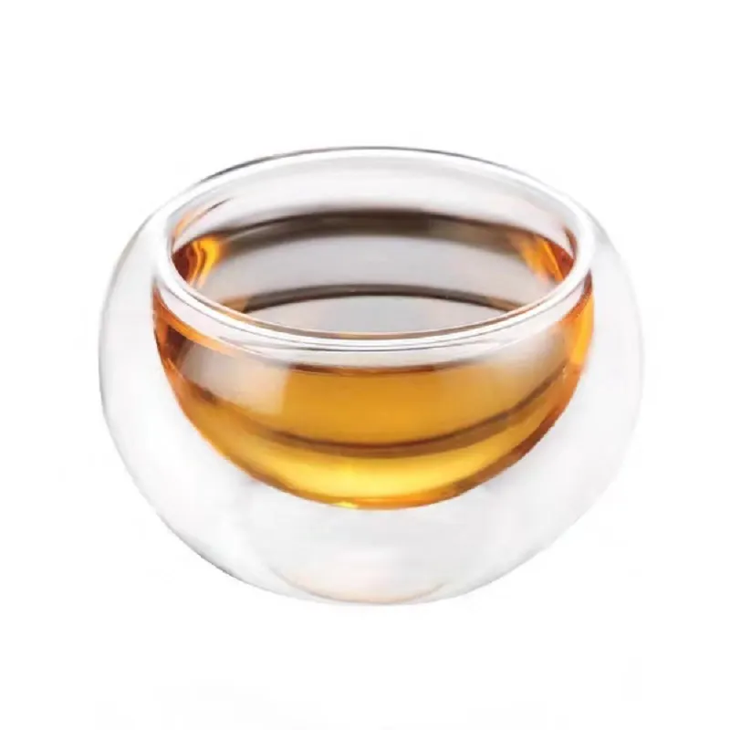 Taza de té de vidrio de borosilicato, doble pared, 60ml, venta al por mayor, té caliente