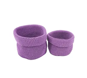 Cestas colgantes redondas de ganchillo para baño, cestas de almacenamiento con color púrpura, venta al por mayor