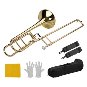 Trombone a Tiro Tenore in Si Bemolle/Fa di Livello Intermedio Aggiornato con Bocchino Custodia Guanti e Panno per la Pulizia - Product Image 1