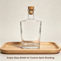 Bouteille en verre carrée à fond épais pour vodka, finition de surface personnalisée, idéale pour la décoration de bars et l'emballage de produits d'alcool en détail