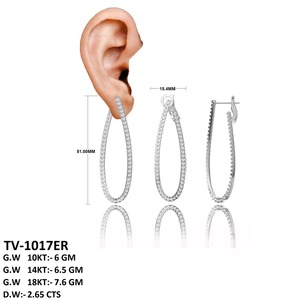 Elegantes Pendientes de Aro con Diamantes Cultivados en Laboratorio VVS, Chapados en Oro Blanco de 18K, Joyería de Lujo para Mujer - Product Image 1