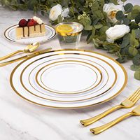 50er-Pack 12 Zoll Weiße Platzteller mit Goldrand, für Speiseteller, Plastikteller für Abendessen, Hochzeit, Party, Neujahr