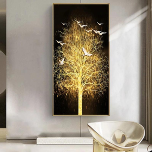 Arte <span class=keywords><strong>de</strong></span> Pared <span class=keywords><strong>de</strong></span> Porcelana <span class=keywords><strong>de</strong></span> Cristal Golden Tree, Decoración Moderna <span class=keywords><strong>de</strong></span> Lujo para Entrada <span class=keywords><strong>de</strong></span> Pasillo en Negro y Dorado - Product Image 1