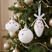 Boule de Noël texturée en mousse, blanche avec points rouges, en forme d'oignon, à suspendre, décoration pour sapin de Noël, vente en gros
